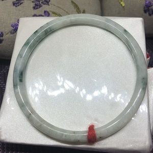 Thin 60.5mm White and green jade bangle